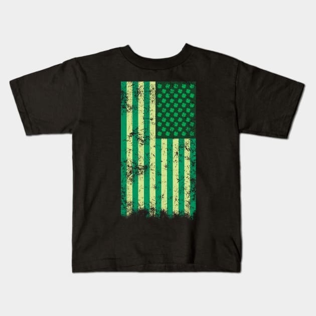 Irish American Shamrock Flag (Green) Kids T-Shirt by Roufxis